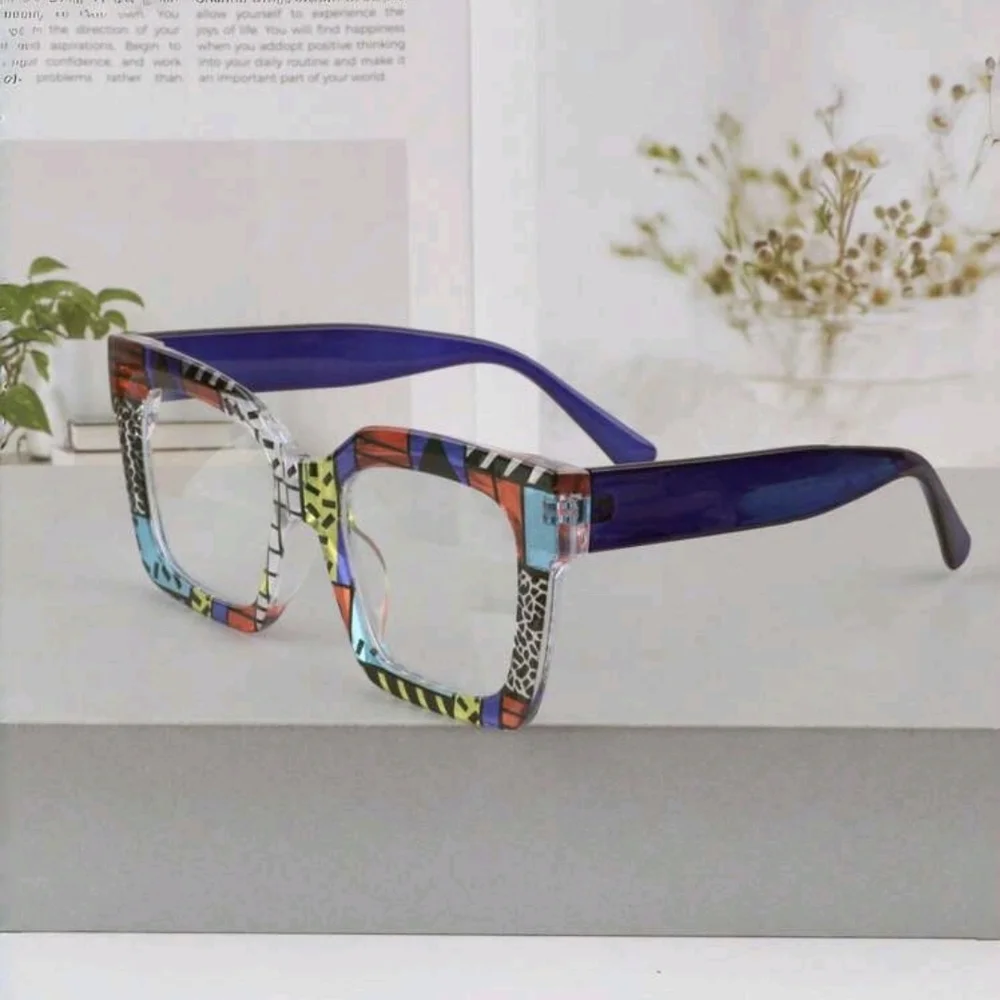 NEW Blue Multicolor Colorblock Oversized Fashion Glasses